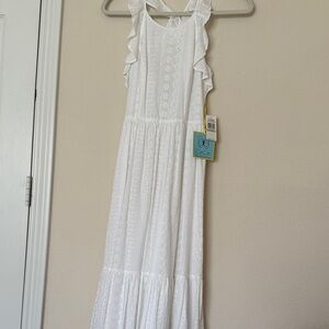 CeCe White Ruffle Sleeveless Dress with Racerback Ruffle Design